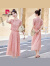 皮尔卡丹高端真1丝旗袍女装夏季2024新款国际大牌国风连衣裙子两件套装 粉色 L