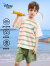 迪士尼（Disney）童装男女童针织撞色短袖套装2024夏新款儿童两件套六一儿童节 橘绿条纹 130