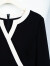 ROEYSHOUSE罗衣法式拼接黑色连衣裙女秋装新款气质通勤系带修身裙09296 黑色 S