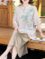 啄木鸟（TUCANO）妈妈洋气雪纺旗袍领连衣裙中年女装夏装中老年气质高贵假两件裙子 绿色 2XL (推荐105-120斤)