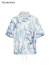 TRENDIANO水墨晕染复古外搭衬衫2024年夏季新款抽绳质感个性上衣 浅蓝 S