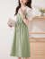 桂雪格夏季短袖连衣裙女装2024年新款韩版显瘦气质中长款假两件背带裙子 绿色 XL（120-130斤）