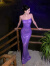 摩舍海岛显瘦气质紫色珠片闪亮性感包臀连衣裙夏季新款修身性感吊带裙 紫色 S