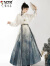 啄木鸟（TUCANO）新中式明制汉服女改良版国风缎面衬衫印花书法马面裙全套一整套装 白色衬衫 S