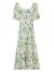 拉夏贝尔绿色碎花连衣裙女2024夏季新款小个子显瘦气质方领雪纺仙女裙子女 绿色 S