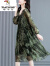 啄木鸟（TUCANO）真丝桑蚕丝连衣裙2023夏女新款高端贵夫人法式裙复古洋气绿色豹纹 苔绿色 4XL建议145-160斤