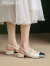 西遇法式玛丽珍粗跟凉鞋女2024年夏季新款复古拼色浅口包头中跟鞋 米白色 37