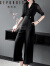 歌珀莱品牌女装高腰显瘦连体裤2020新款夏时尚V领气质薄款阔腿裤子垂感女 黑色 155/S