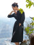 斯琴（siqin）2023春季新品女纯棉黑色立领单排扣七分袖连衣裙 BCCQ00302 黑色 M
