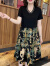 恒源祥（HYX）妈妈夏装薄款短袖连衣裙2024夏季新款中老年时尚减龄大码显瘦裙子 黑色碎花 XL 85-105斤