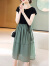 东方鸭主慕2024夏季新款时尚韩版显瘦百搭气质小个子假两件拼接连衣裙女 绿色 S