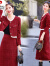 皮尔卡丹（pierre cardin）红色气质订婚套装女2023年春秋季新款时尚小香风外套半身裙两件装 酒红色 M