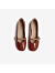 百思图（BASTO）24春季商场新款法式玛丽珍鞋红色小皮鞋粗跟女单鞋RD291AQ4 桔红宽版 38