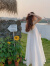 MOSHE三亚海边度假沙滩裙子夏季新款法式超美海边度假风领吊带连衣裙仙女裙 白色 均码