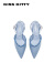 KISSKITTY2024年春季新款质感舒适简约尖头粗跟珍宝水晶包头凉鞋 蓝色 34