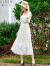 犁人坊法式优雅连衣裙女装新款商场同款荷叶袖刺绣收腰显瘦长裙 14米白 L