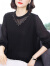 OEMG2024春秋新款中年蕾丝雪纺拼接长袖T恤黑色打底衫洋气上衣女 黑色 M