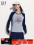 Gap女装2024夏季新款logo花边撞色插肩袖T恤女友T长袖上衣A00727 灰色 170/88A (L) 亚洲尺码