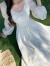 逐梦鱼春季新款甜美设计仙女白色网纱长袖雪纺气质连衣裙法式公主 杏色 S 70-95斤