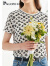 帕罗（PALUOPO）春夏女士真丝短袖T恤圆领印花气质时尚休闲上衣桑蚕丝半袖设计感 白色 M(160/84A)