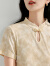 茵曼（INMAN）新中式扎染印花T恤2024夏季女装新款水滴领镂空绑带短袖上衣 杏色 XL