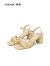 奥康（Aokang）官方女鞋 夏季新款舒适简约中跟鞋优雅一字带凉鞋女 黄色1234811037 38