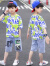 迪士尼（Disney）男童夏装套装2023新款韩版卡通恐龙T恤牛仔短裤中大童网红二件套 蓝色 150cm