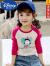 迪士尼高档品质女童纯棉长袖T恤23新款新款春秋童装儿童打底衫中大童女 玫红插肩袖 160cm