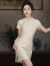 皮尔卡丹旗袍新款2024年新款改良小个子短款夏季显高蕾丝中式国风连衣裙 米白色 M