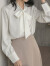 FitonTon长袖衬衫女春秋款蝴蝶结系带设计感职业气质衬衣缎面上衣 白色 XL