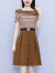 QCDPRO浅夏的微雪时尚女装收腰气质连衣裙夏小个子显瘦遮肉轻奢 咖色条纹 M(建议85-100斤)
