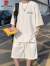 皮尔卡丹夏季短袖t恤休闲运动套装男士大码短裤子2024新款一套半袖上衣服 白色 M