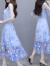 冰洋红女装刺绣连衣裙2024新款超仙长款仙女裙夏季洋气高档遮肚网纱裙子 天蓝色 2XL120129斤