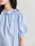 茵曼（INMAN）100%纯棉府绸系带衬衫2024夏季女装新款短袖蝴蝶结褶皱显瘦衬衣 海蓝色 S