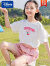 迪士尼纯棉女童短袖t恤两件套新款夏季白色宽松蕾丝小中大童短裤套装 粉色【cherry樱桃套装】 130