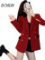 BCMDM 香港潮牌长袖撞色小西装女 2024春季新款双排扣显瘦宽松西装外套 红色 S