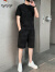 啄木鸟（TUCANO）男士短袖t恤冰丝运动套装夏季2024新款迷彩男装青年短裤一套夏装 黑色 L