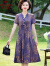 俞兆林妈妈夏装新款连衣裙真丝旗袍洋气高贵中老年女装夏季气质大码裙子 紫色 4XL[建议135-150斤]显瘦百搭
