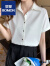 罗蒙（ROMON）短袖衬衫女2024夏季新款设计感通勤白色缎面韩版职业工装气质上衣 白色 2XL