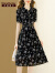 丹慕妮尔通勤黑色印花衬衫连衣裙2024夏季新款女装气质收腰中长裙 黑色 S