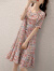 桂雪格夏季短袖连衣裙女装2024新款韩版显瘦潮流气质中长款雪纺碎花裙子 花色 L（100-110斤）
