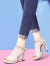 Cupald单鞋女2024春季新款女鞋子粗跟高跟鞋女一字扣带皮鞋女中跟妈妈鞋 米色（标准尺码） 35