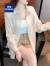 罗蒙白色衬衫女2024新款夏季薄款透明外套开衫设计感雪纺法式防I晒衣 杏色 S