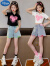 迪士尼（Disney）女童套装夏装洋气儿童中大童短袖T恤+休闲牛仔短裤夏季薄款两件套 白色T恤+粉红色短裤 套装 170cm