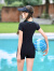 Yosoci连体泳衣女温泉泳装运动风短袖舒适弹性速干简约弹性带胸垫显瘦 JS0035 M