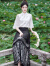 纳琳雅Nalinya2024新款新中式女装提花喇叭袖织金刺绣提花马面裙两件套 白上衣 S