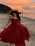 维络斯Blovelan玫瑰炽影 气质浪漫玫瑰系带大摆收腰显瘦吊带连衣裙新 暗红色连衣裙 s