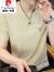 皮尔卡丹短袖t恤男夏季新款休闲体恤潮流薄款重磅华夫格青年男装衣服 黑色 3XL
