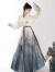 森莲娜（SENLIANNA）2024汉服女改良中国风新中式清冷风书法马面裙印花连衣裙套装 白色立领衬衣+书法马面裙 S(建议：85-98斤)