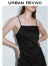 UR2024夏季新款女装魅力光感缎面褶皱吊带连衣裙UWG740117# 正黑 XS